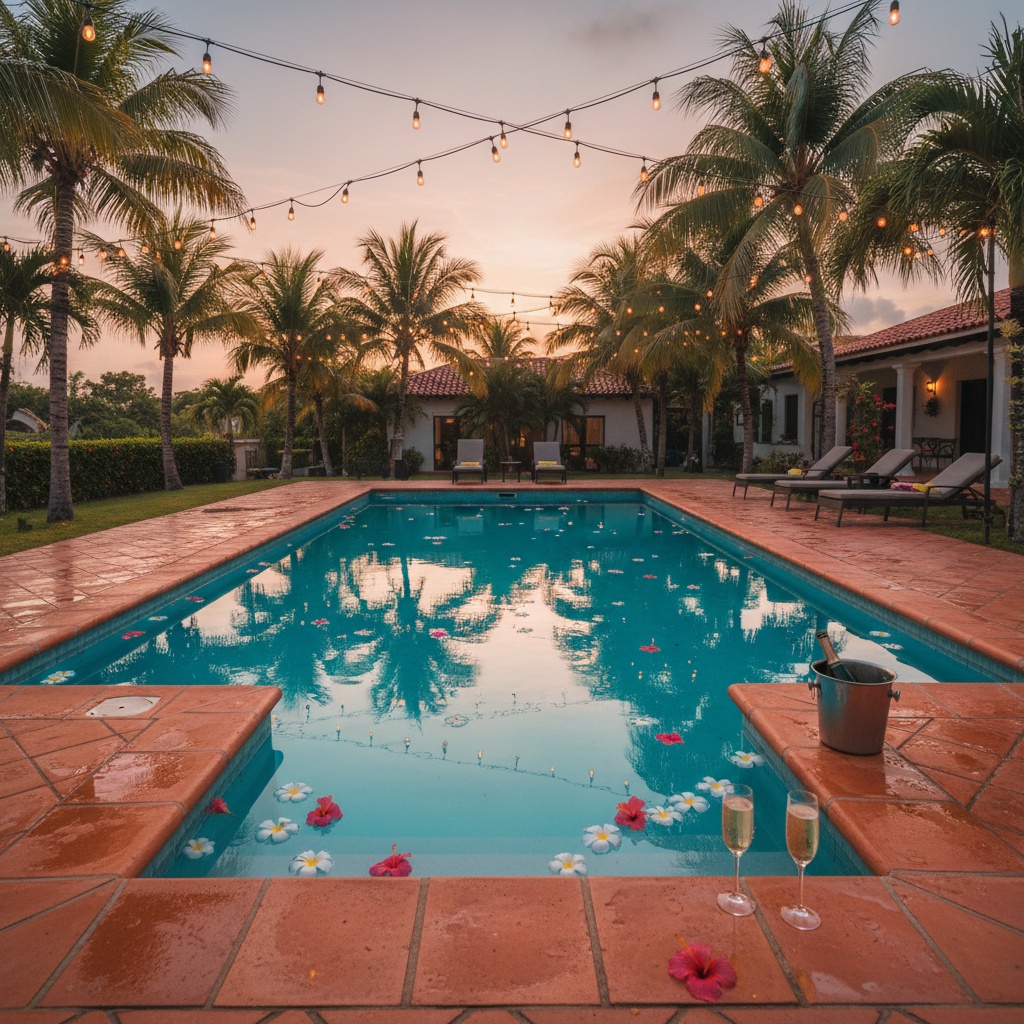 Puerto Rico villa pool at sunset