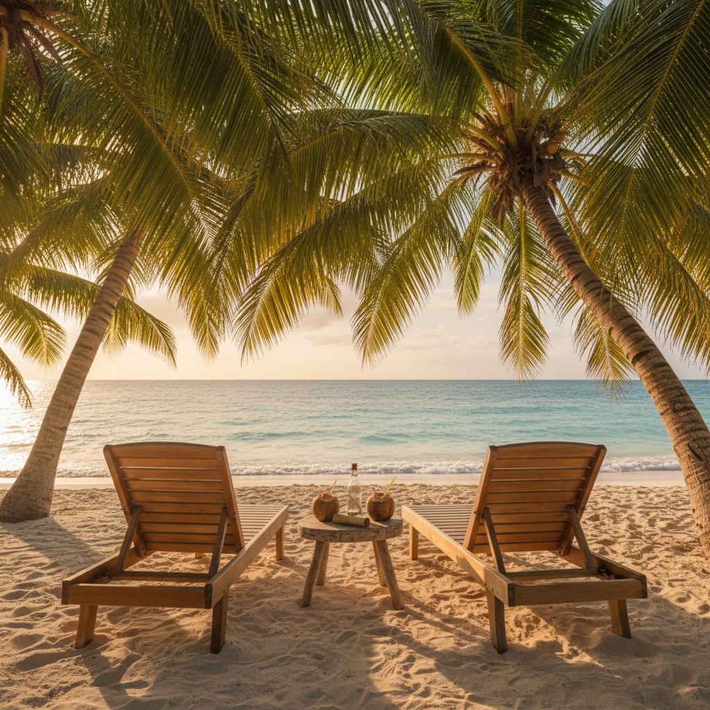 Secluded honeymoon beach cabana at golden hour