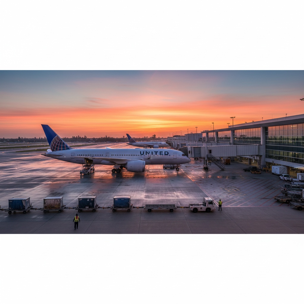 Newark Liberty airport departure at sunrise