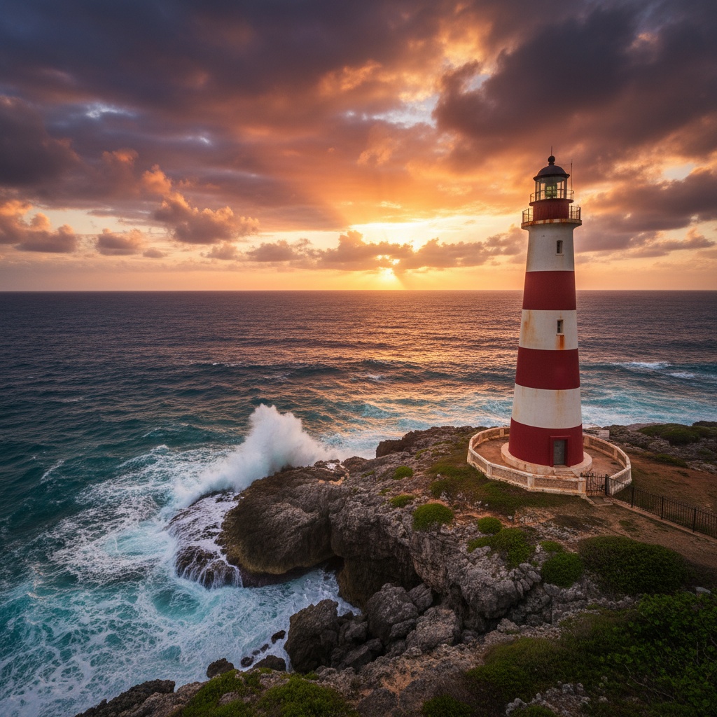 Punta Tuna Lighthouse on rocky cliffs
