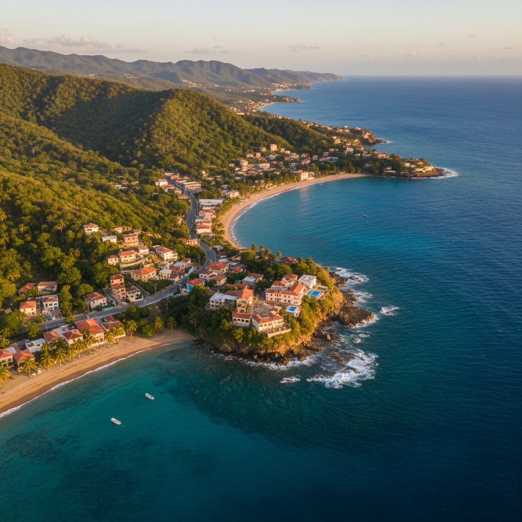 Aerial view of Maunabo, Puerto Rico southeast coast