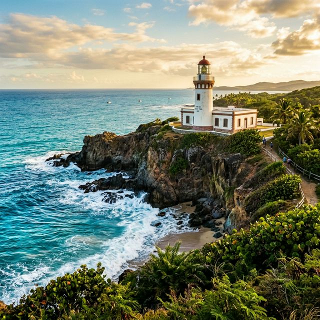 Punta Tuna Lighthouse on the cliffs of Maunabo, Puerto Rico